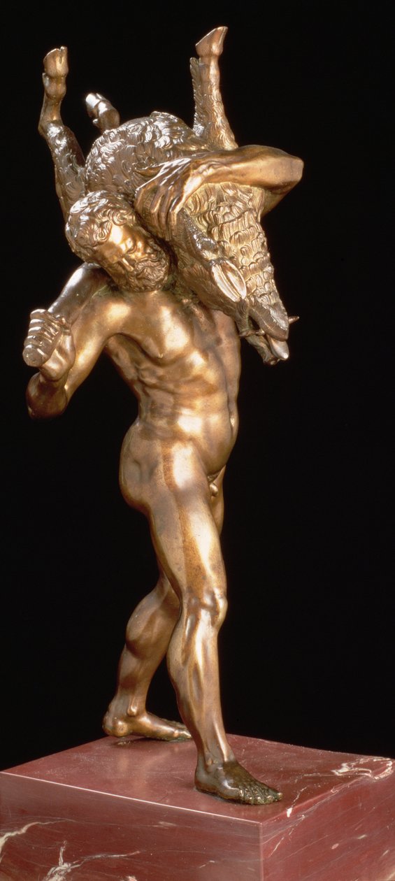 Hercules ja Erymanthian villisika (kullattu pronssi) tekijältä Giambologna