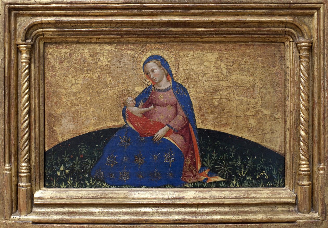 Nöyryyden Madonna. Giovanni Da Bolognan (aktiivinen 1300-luvun toinen puolisko) temperamaalaus poppelille, noin 1395. Italialaista taidetta tekijältä Giambologna