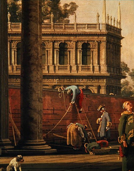 Capriccio seinää kiipeilevästä miehestä (öljy kankaalle) tekijältä Canaletto