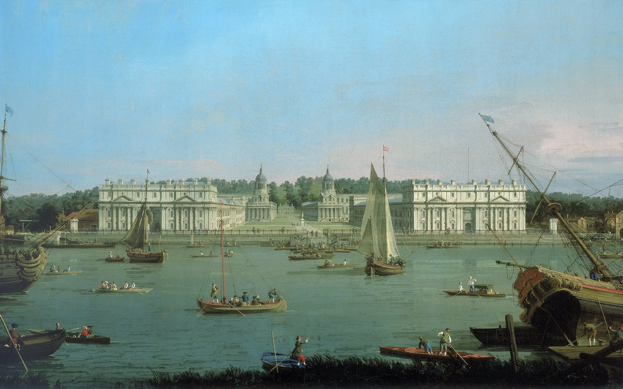 Greenwichin sairaala Thamesin pohjoisrannalta nähtynä, noin 1752 (öljy kankaalle). tekijältä (1697 1768) Canaletto
