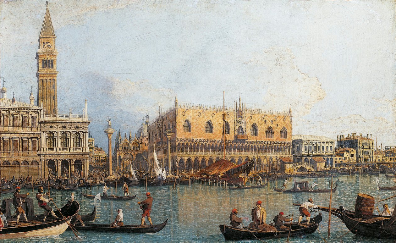 Italia, Firenze, Maalattu näkymä Venetsian herttuapalatsiin (maalaus) tekijältä (1697 1768) Canaletto