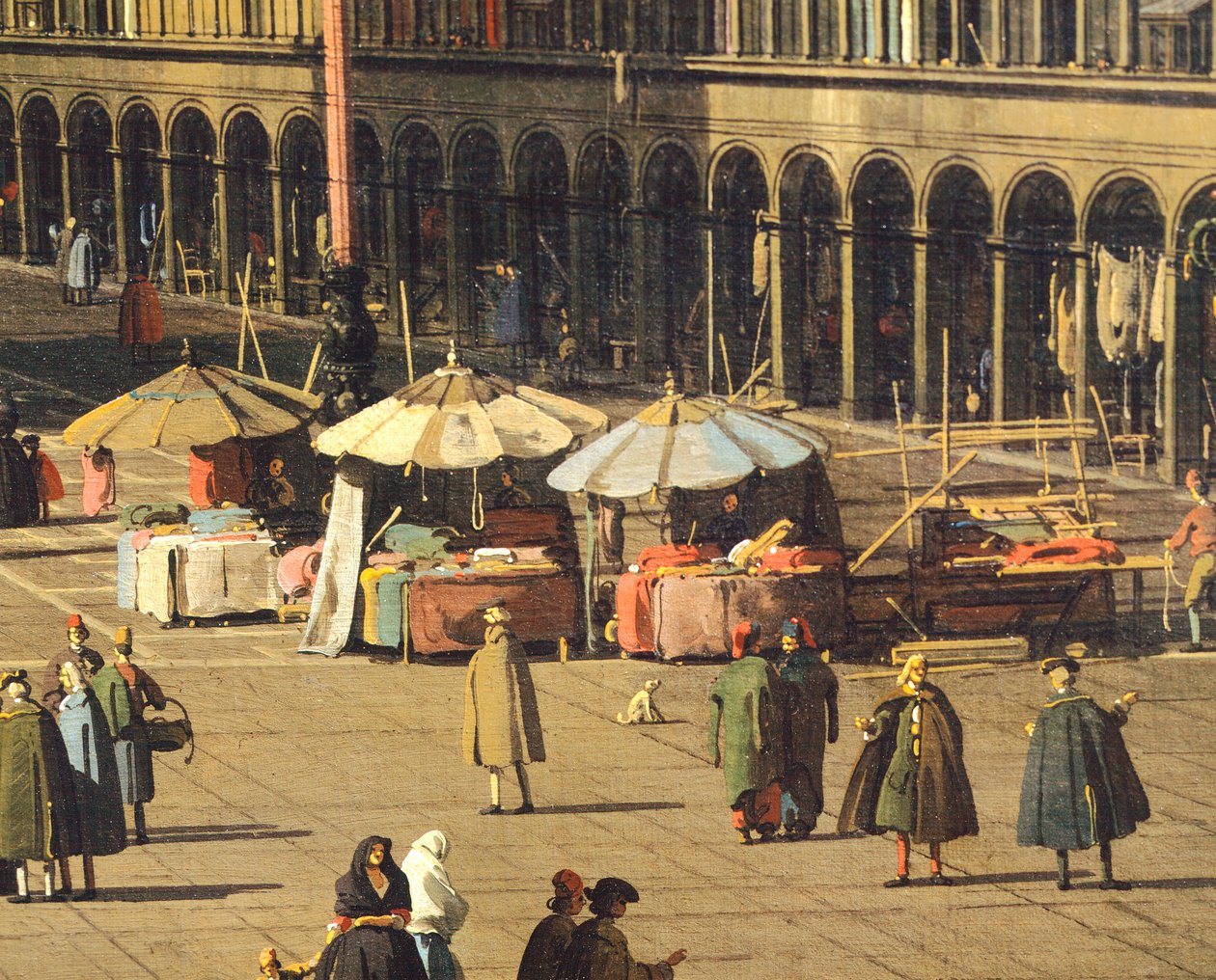 Piazza San Marco (Pyhän Markuksen aukio) basilikasta kohti San Geminianon kirkkoa ja Procuratie Nuove (prokuraattorien rakennukset), Venetsia, Giovanni Antonio Canalin varrella, tunnetaan nimellä Canaletto (1697-1768), Öljy kankaalle, 68,5x93,5 cm , noin 1 tekijältä (1697 1768) Canaletto