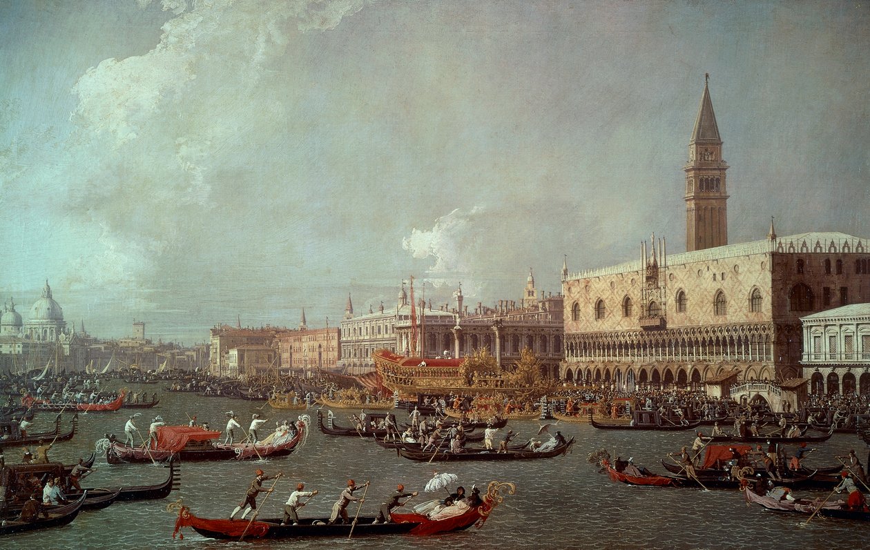 Bucentaurin paluu laiturille helatorstaina, noin 1760, Giovanni Antonio Canal, joka tunnetaan nimellä Canaletto (1697-1768), öljy kankaalle tekijältä (1697 1768) Canaletto