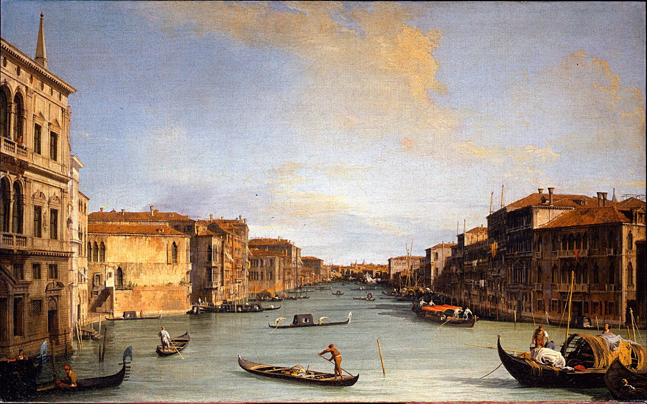 Vue du Grand Canal (Venetsia, Italia) (näkymä Grand Canalille) - Giovanni Antonion maalaus Canal dit Canaletto (1697-1768), öljy kankaalle (45x73 cm) tekijältä Canaletto