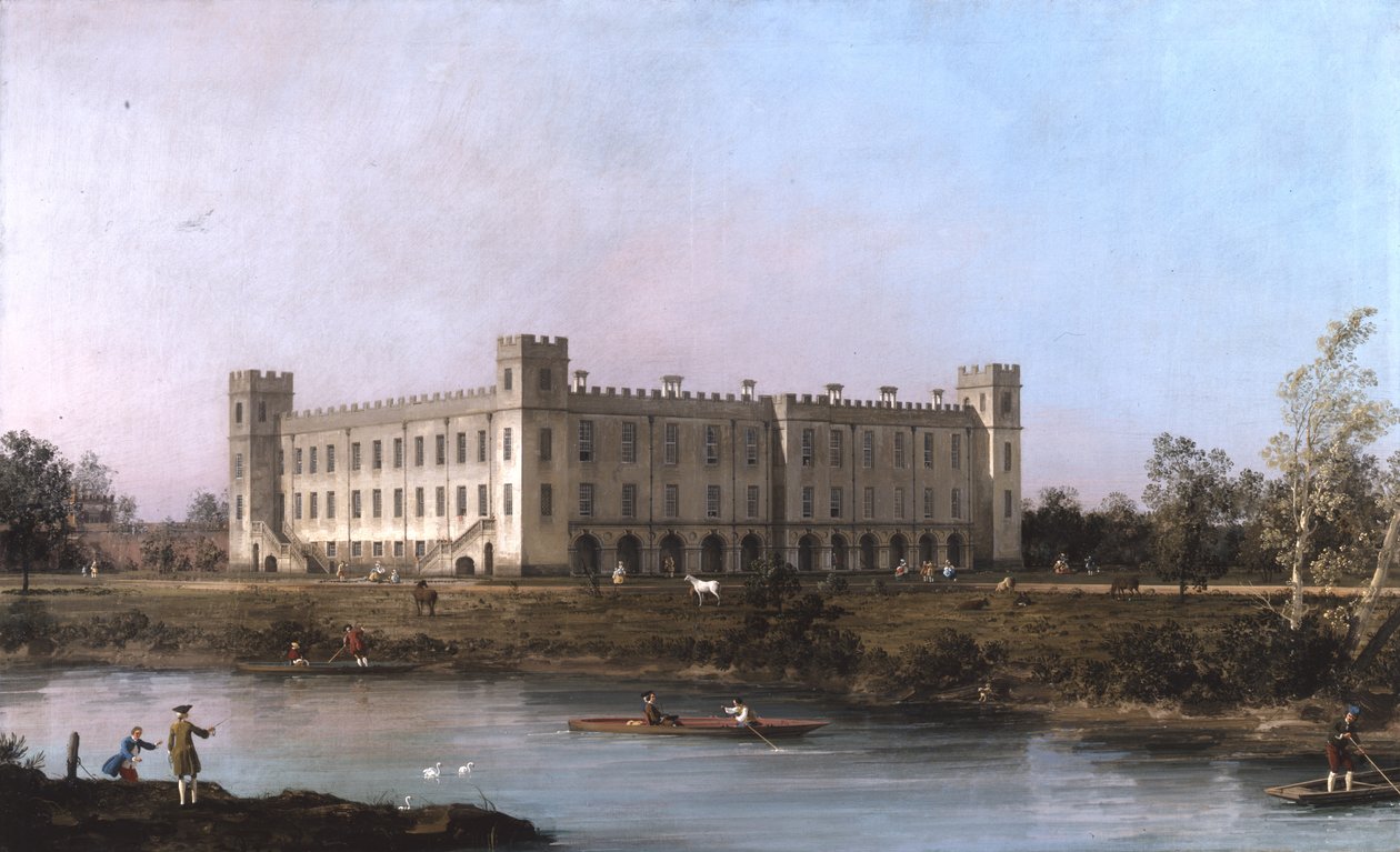 Näkymä Syon Housesta Thamesin toisella puolella kaakosta tekijältä Canaletto