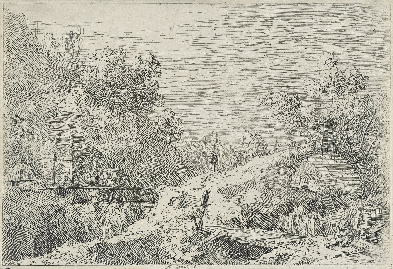 Maisemat viidellä sillalla, ei päivämäärää (etsaus) tekijältä Canaletto