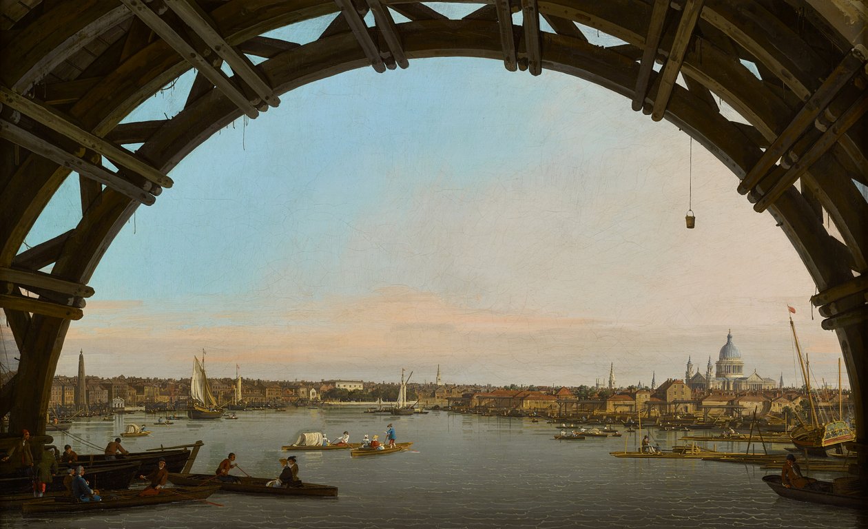 Lontoo, näkymä kaupunkiin Westminsterin sillan alta tekijältä Canaletto