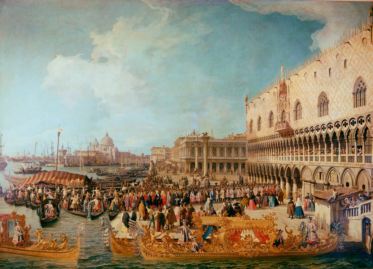 Giuseppe Bolagnos, keisari Kaarle VI:n tai Kaarlen Habsburgin (1685-1740) suurlähettiläs Venetsian tasavallassa. Giovanni Antonion maalaus Canaletton kanavalla (1697-17). tekijältä Canaletto