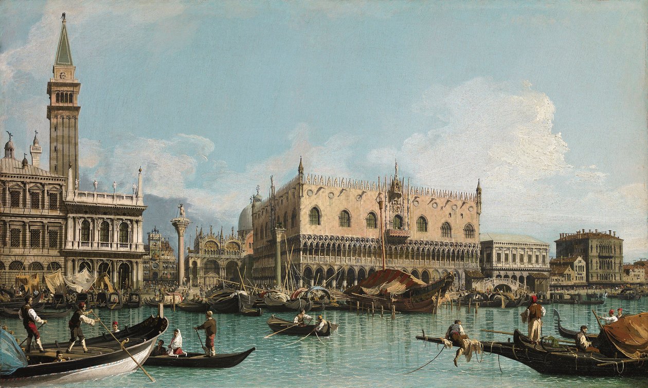 Laituri lähellä Piazza San Marcoa Venetsiassa, Canalettolla (1697-1768). Öljy kankaalle, c. 1729. Ablo Collection tekijältä Canaletto