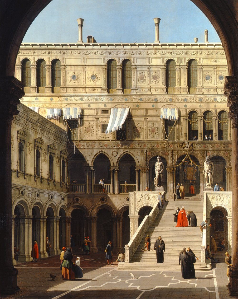 Venetsia, Herttuan palatsi, Scala dei Giganti, n. 1740 (öljy kankaalle) tekijältä Canaletto