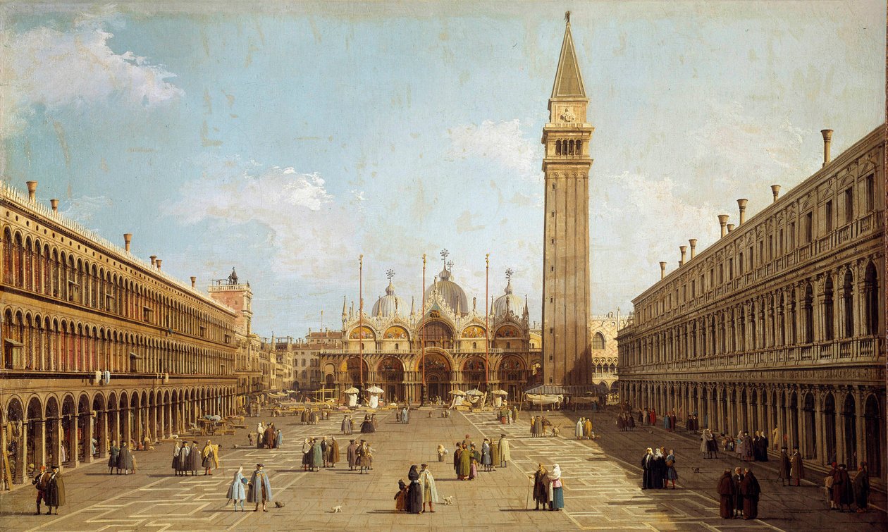 Näkymä Pyhän Markuksen aukiolta Venetsiassa Antonio Canaletton kanavan (1697-1768) maalaus noin 1740, 76 x 45 cm - Pariisi. Jacquemart Andre -museo tekijältä Canaletto