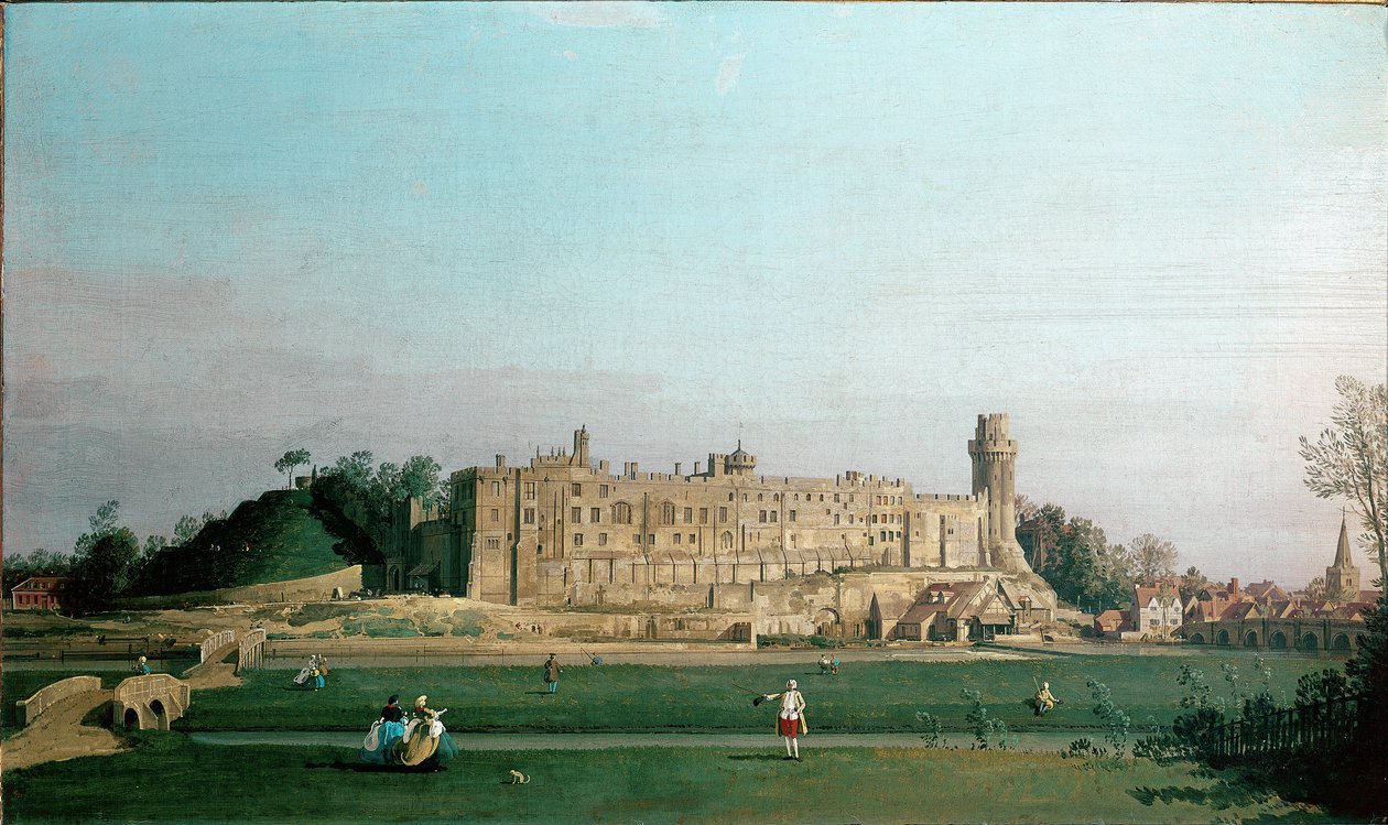 Näkymä Warwickin linnasta Giovanni Antonion kanavan maalaus, joka tunnetaan nimellä Canaletto (1697-1768) 1751 noin. Aurinko. 72x42 cm Englanti, Warwick Castle Collection tekijältä Canaletto