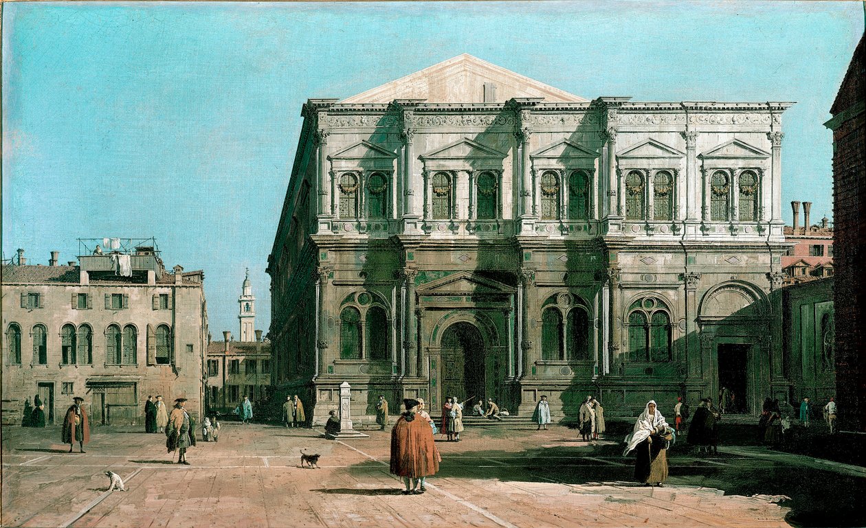 Näkymä koulusta San Rocco (Saint Roch) Venetsiassa Giovanni Antonio Canalin maalaus (1697-1768) 1730-1731 su. 47x80 cm Englanti, Woburn Abbey tekijältä Canaletto