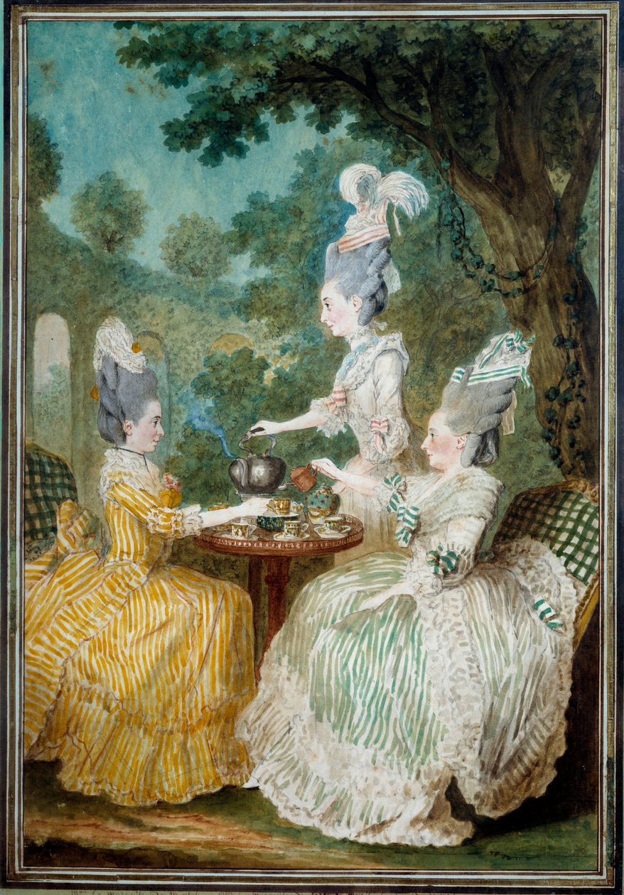 Montessonin, Crestin ja Damaskoksen naiset ottavat Louis carrogis dit Carmontellen (1717-1806) akvarellin 1773. Paris, Musee Carnavalet tekijältä Carmontelle