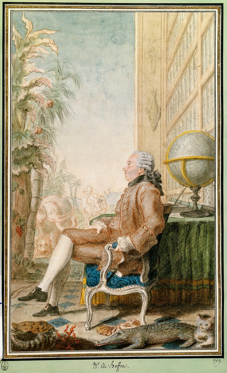 Georges-Louis Leclercin muotokuva, Buffonin kreivi (1707-1788), luonnontieteilijä, Jardin du Roin intendantti. Louis Carrogis Carmontellen (1717-1806) vesiväri. Chantilly. Conde museo tekijältä Carmontelle