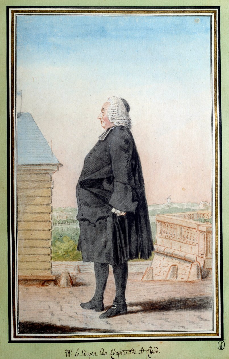 Monsieur le dean du Chapter de Saint Cloudin muotokuva Louis Carrogis dit Carmontellen (1717-1806) akvarelli 1700-luvulla. Chantilly, Condé-museo tekijältä Carmontelle