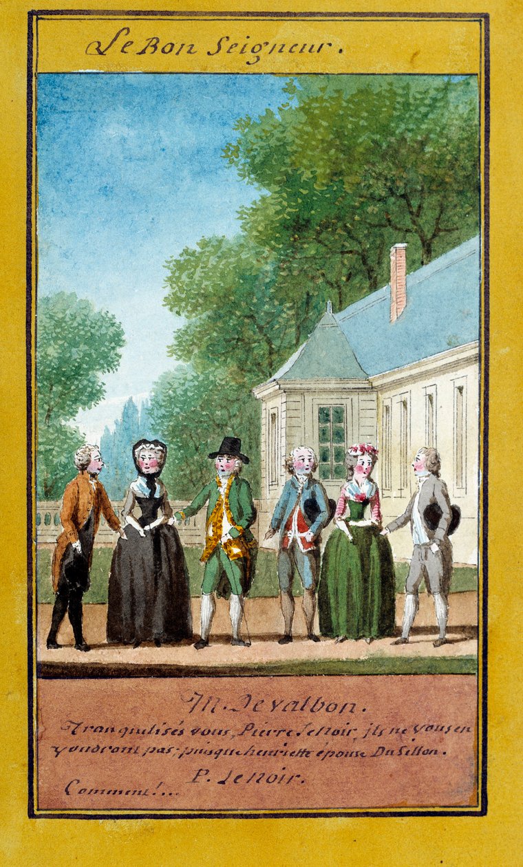 Hyvä Herra Kuva sananlaskujen sarjasta. Louis Carrogis dit Carmontelle (1717-1806) akvarelli 1700-luvulla. Chantilly, Conde-museo tekijältä Carmontelle