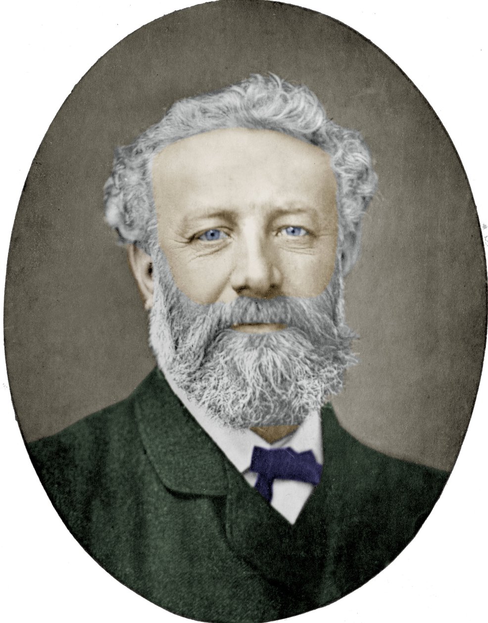 Jules Verne (1828-1905) ranskalainen kirjailija, valokuva Nadar, värillinen kuva tekijältä (1820 1910) Nadar