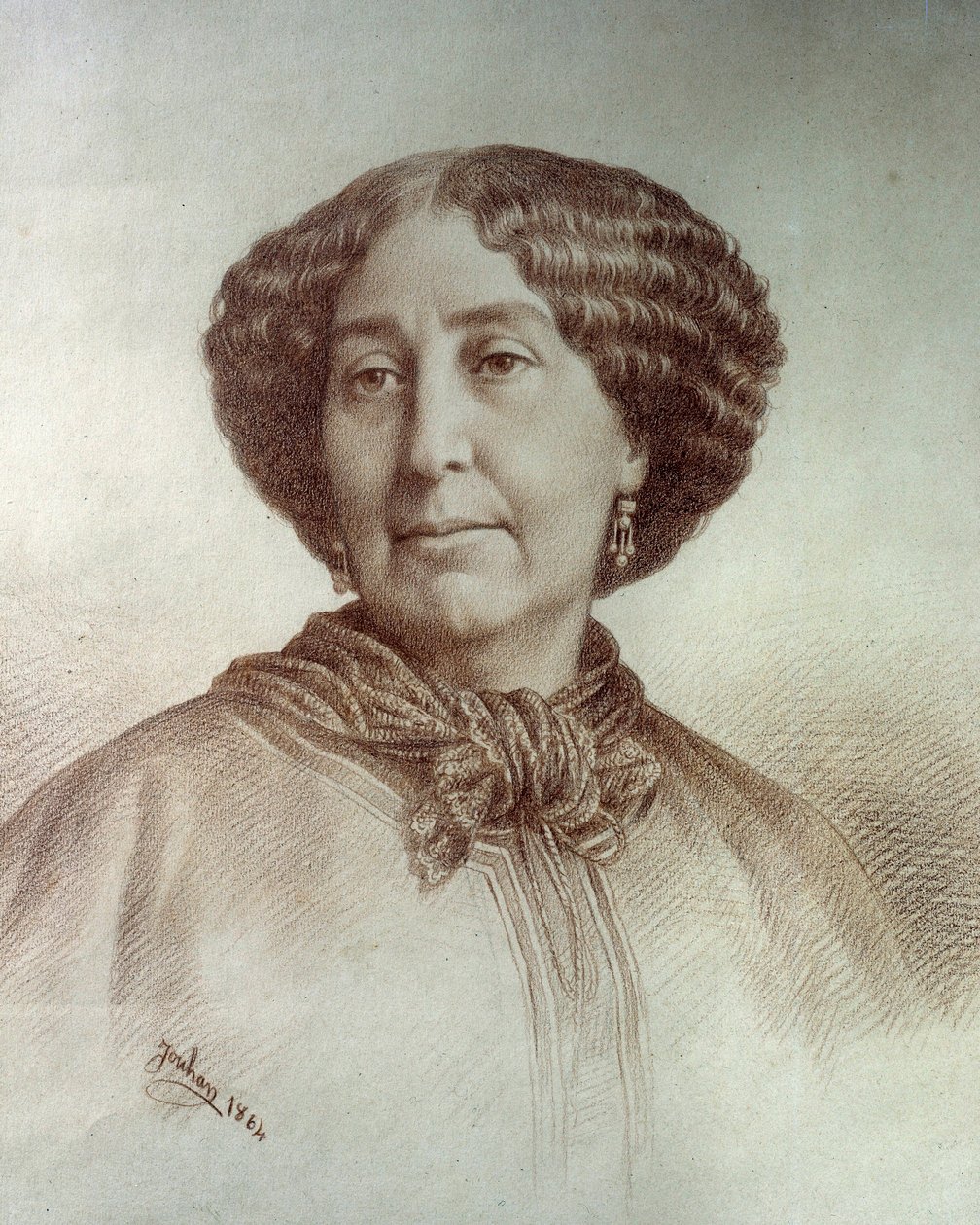 Kirjeiden naisen muotokuva George Sand (1804-1876) Aurore Dupin, Baroness Dudevant Piirustus Rene Jouhan (1835-?) Nadarin valokuvasta tekijältä Nadar