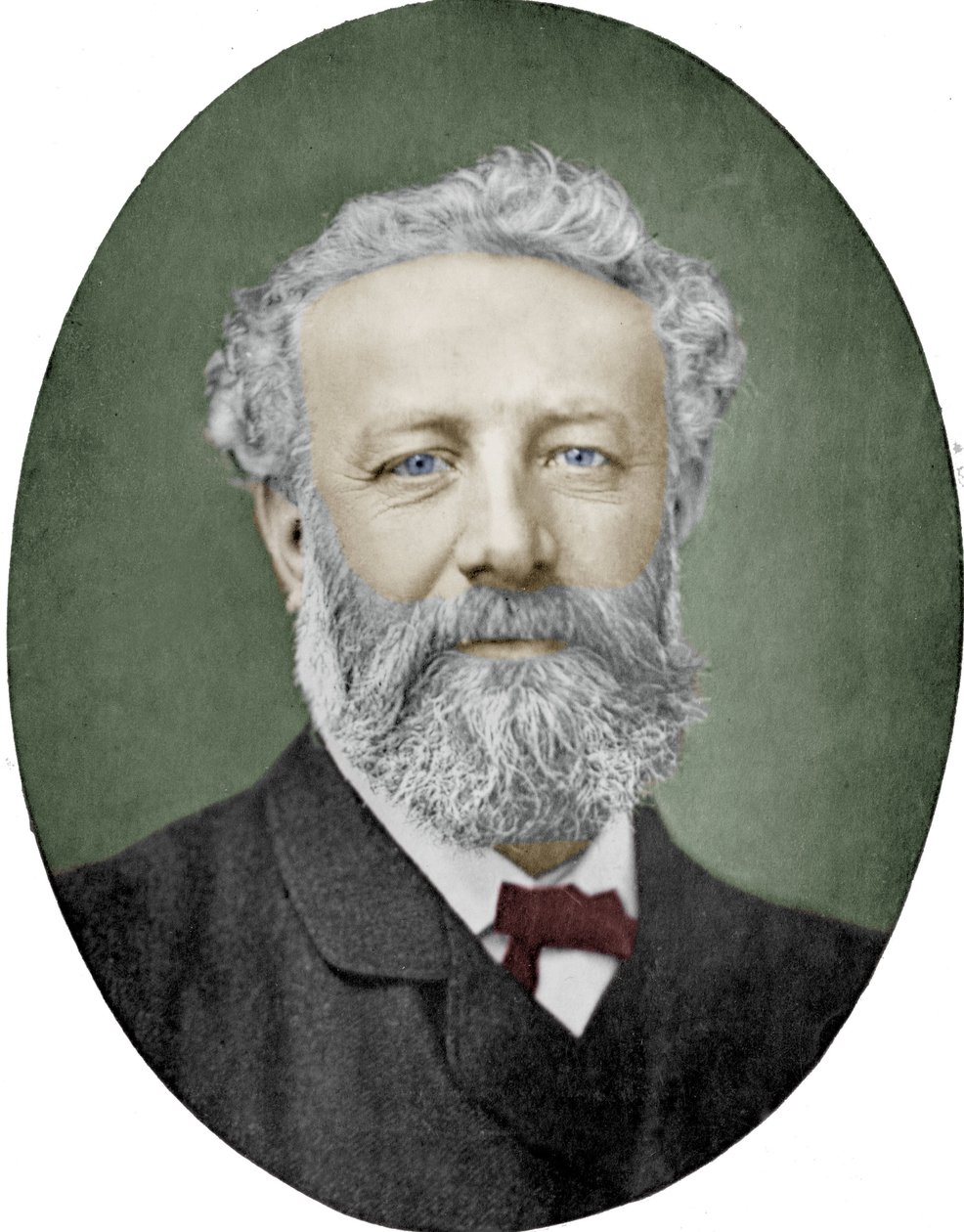 Jules Verne (1828-1905) ranskalainen kirjailija, valokuva Nadar, värillinen kuva tekijältä (1820 1910) Nadar