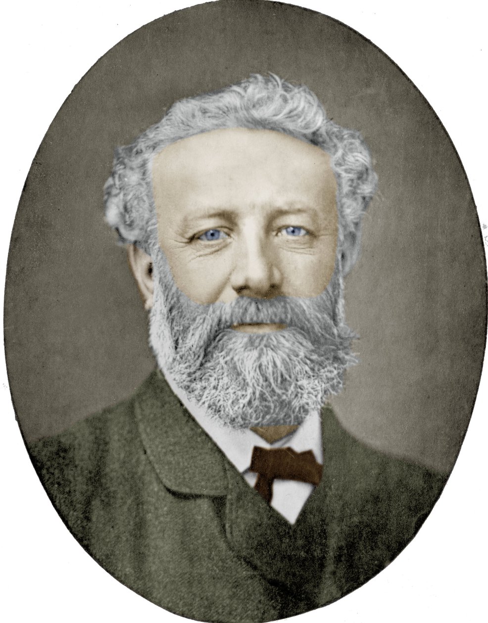 Jules Verne (1828-1905) ranskalainen kirjailija, valokuva Nadar, värillinen kuva tekijältä (1820 1910) Nadar
