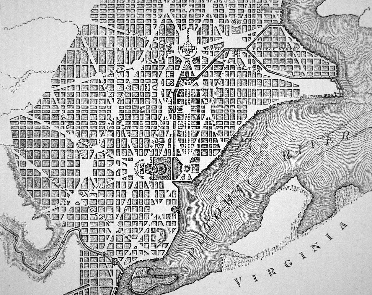 Washingtonin kaupungin suunnitelma alun perin vuonna 1793 (kaiverrus) tekijältä (after) American School