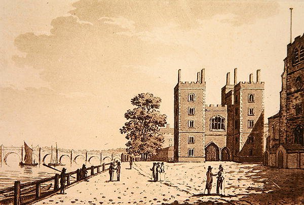 Näkymä Lambethin palatsille, noin 1800 (akvatinta) tekijältä (after) English School