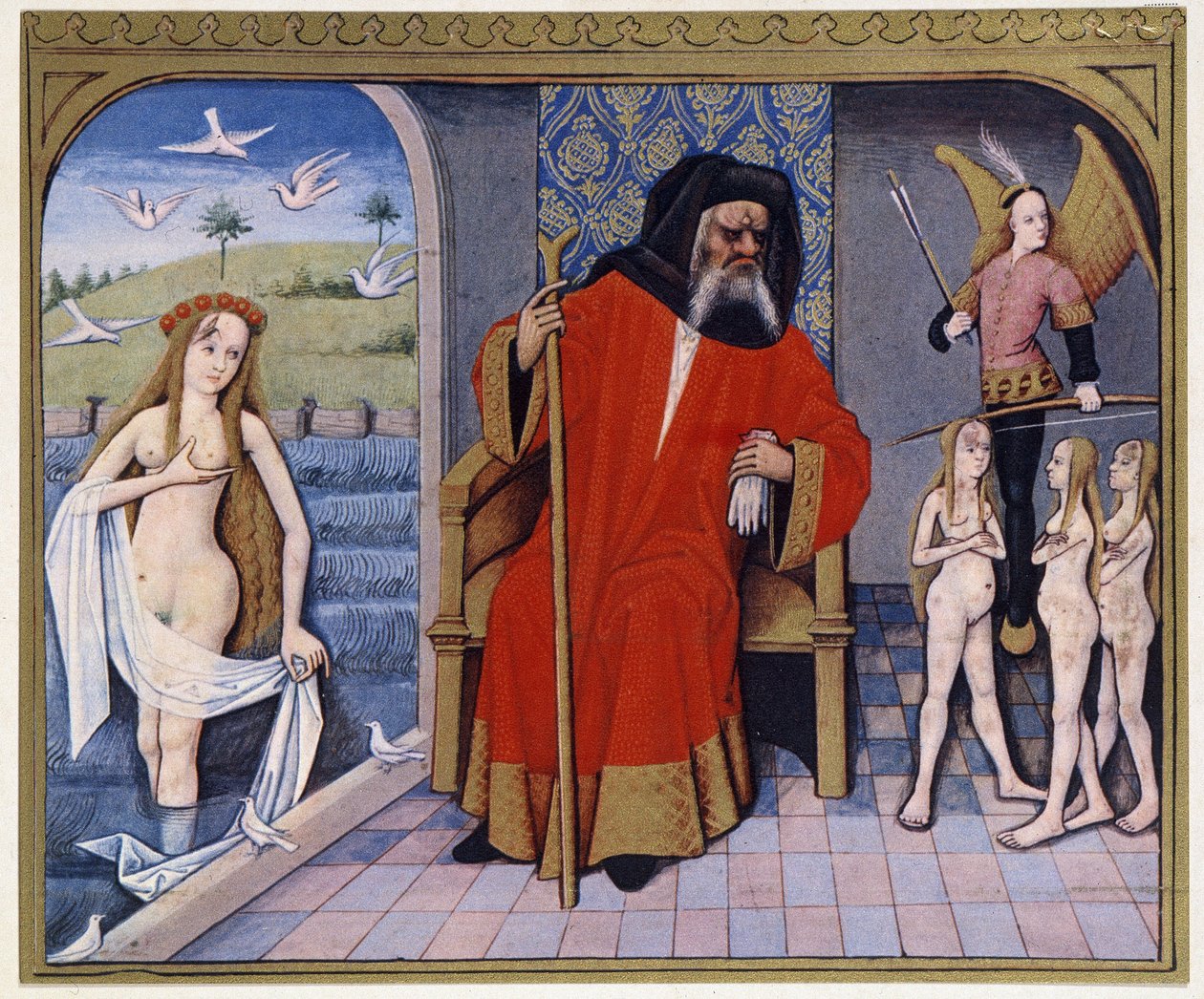 Aphrodite, Hephaistos, Eros (Amor) ja hyväntekeväisyysjärjestöt - 1400-luvun valaisuista tekijältä (after) French School