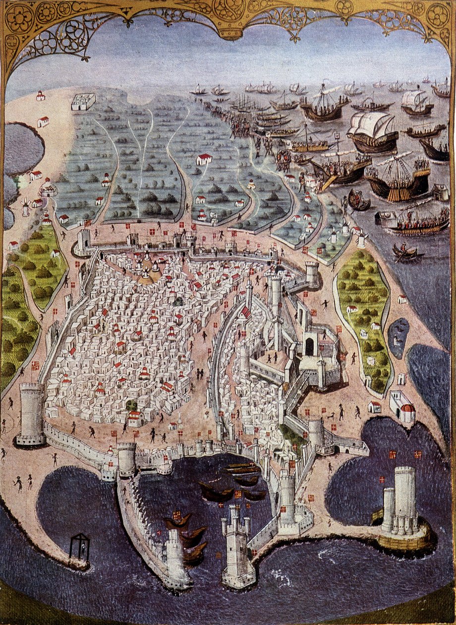Itäisten alusten hyökkäys Rodosta vastaan vuonna 1482 - pienoismallin jälkeen. tekijältä (after) French School