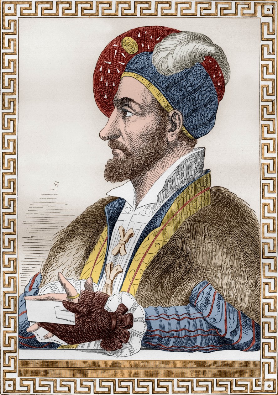 Charles III Duque de Bourbon, conhecido como o Connetable de Bourbon (1490-1527) Connetable da França em 1515-1521, ele então entrou ao serviço de Charles Quint, gravando após Gaignieres do livro “Francois1er” de De Lescurefinnish tekijältä (after) French School