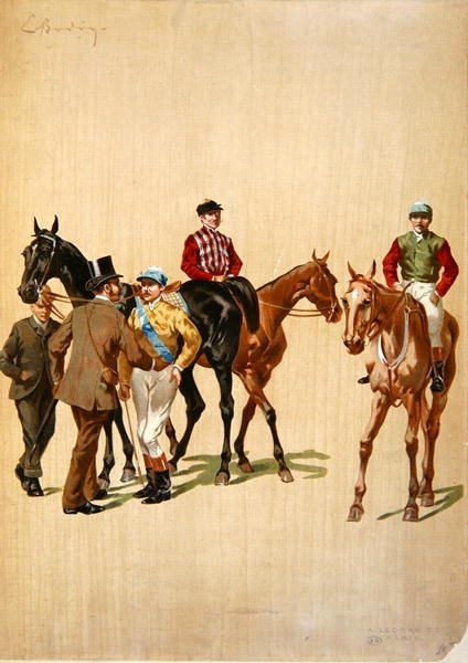 Jockeys kilparadalla, n.1875 (väri litho) tekijältä (after) French School