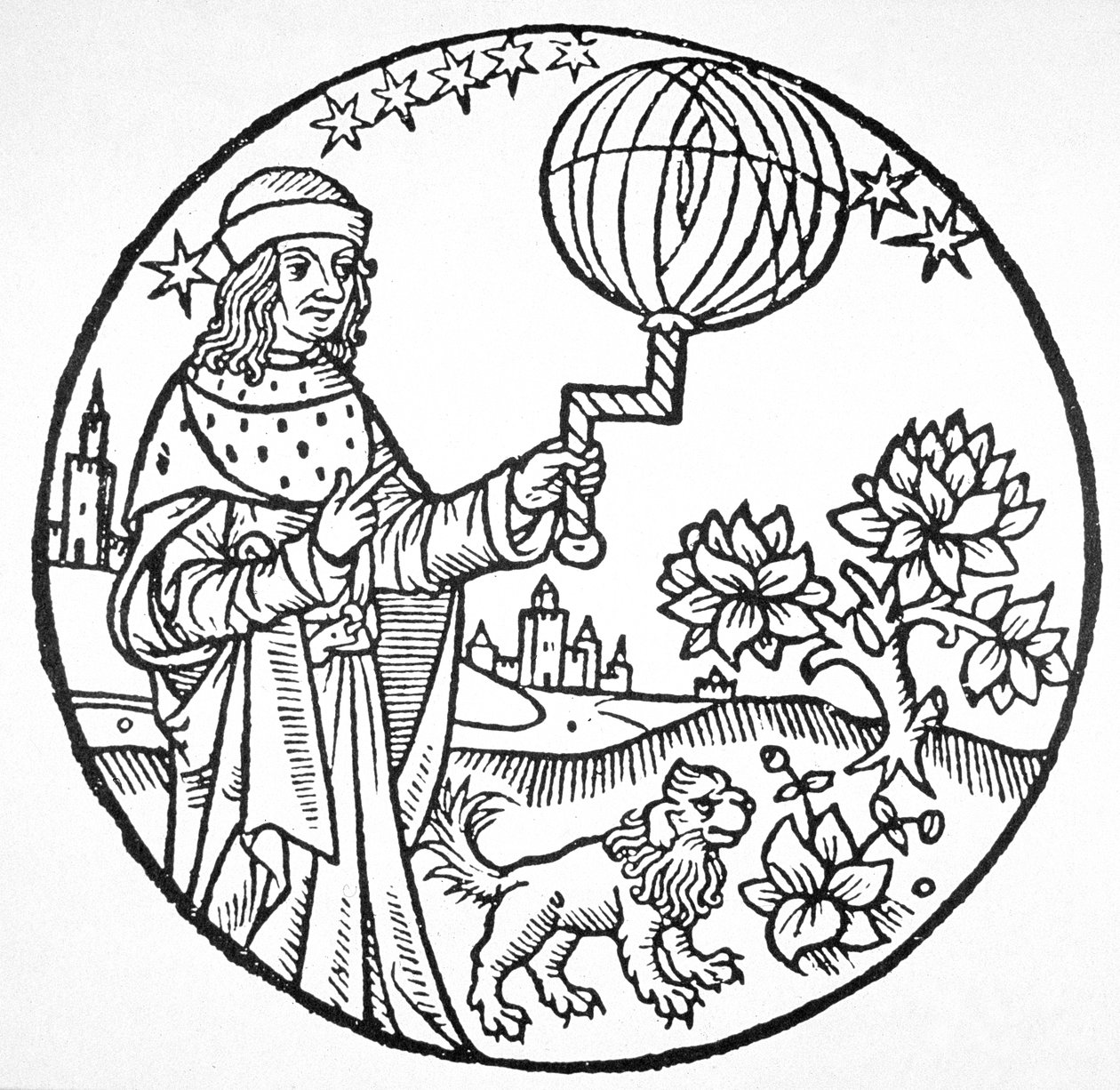 Ihanteellinen Aristoteleen muotokuva (384-322 eKr.), kopio kuvasta "Aristoteles cum Leonardi Aretini Commentariis", Venetsia 1516, käytetty "Magian historiassa", julkaistu 1800-luvun lopulla (puupiirros) tekijältä (after) Italian School