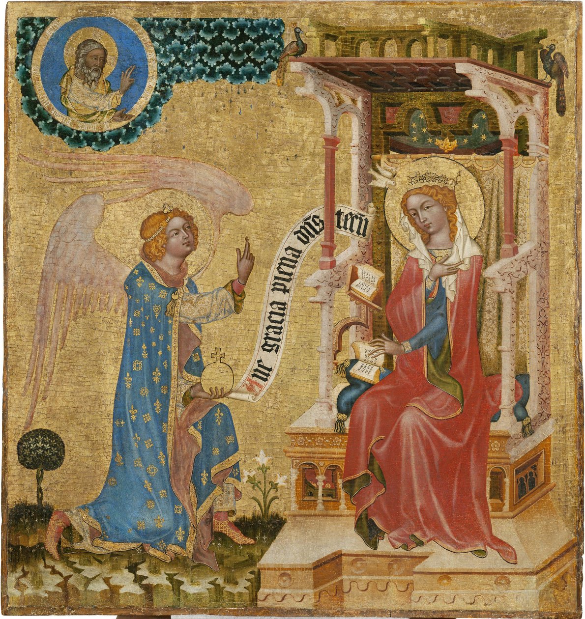 Ilmoitus - Hohenfurthin mestari (maître de Vyssi Brod) (voimassa noin 1350). Tempera paneelissa, n. 1350. Kansallisgalleria, Praha tekijältä (aka master of Hohenfurt) Master of Vyssi Brod