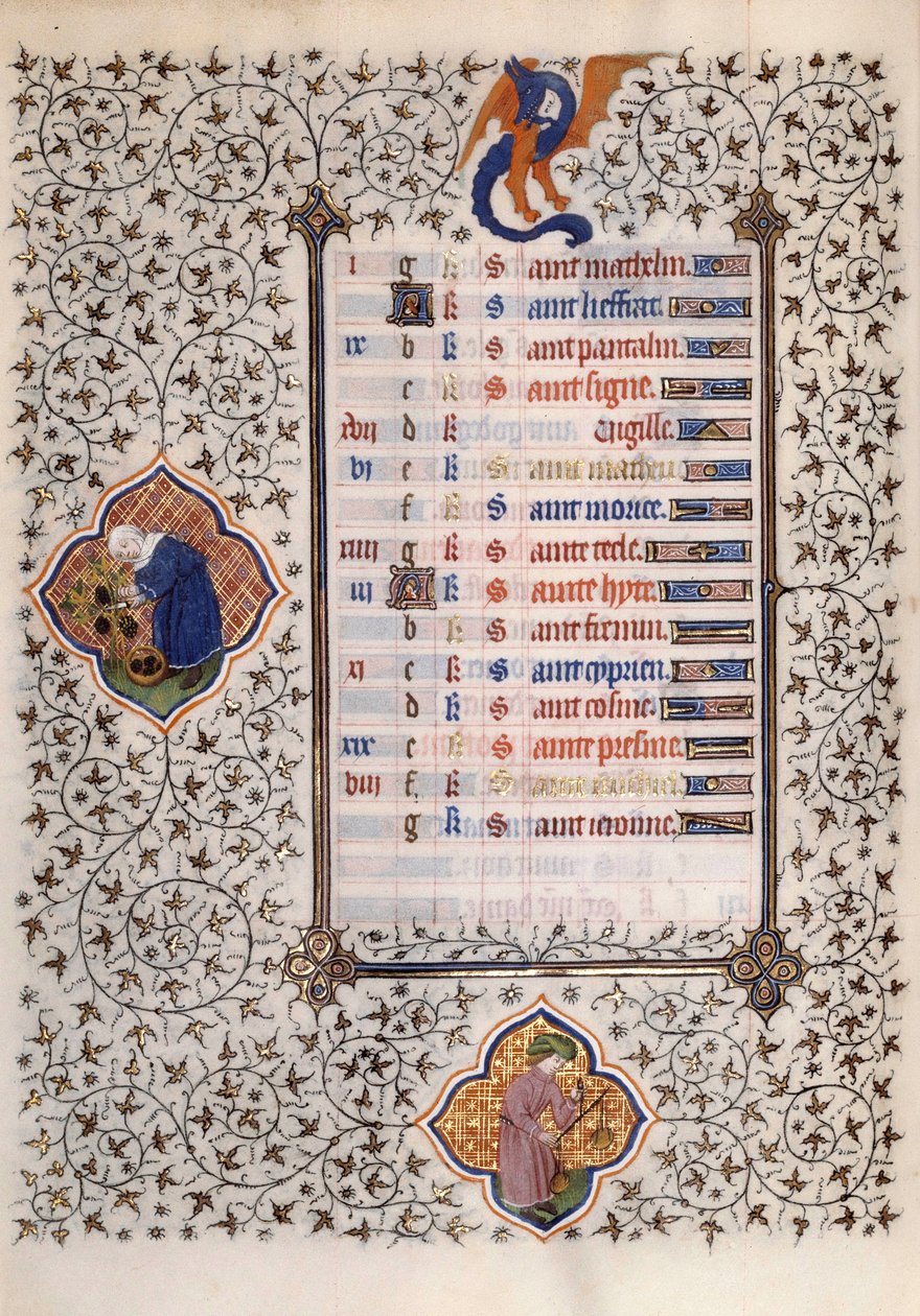 Sivu käsikirjoituksesta "Les Tres Riches Hours du Duke Francois de Guise", jonka Boucicaut