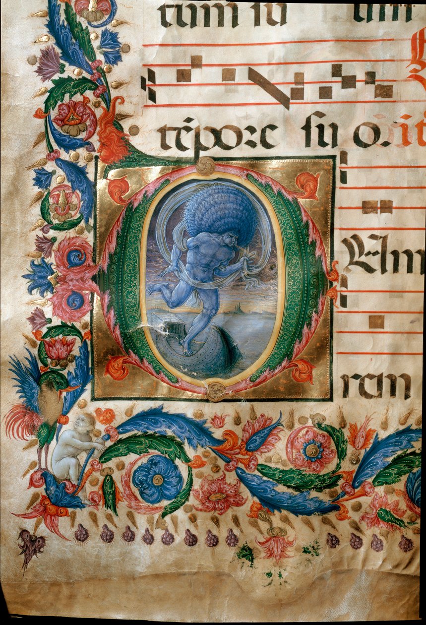 Lettriini, jossa on esityksenä Aeolus, tuulien vartija. (Pienoismalli tekijältä (c.1445 1527) Liberale da Verona