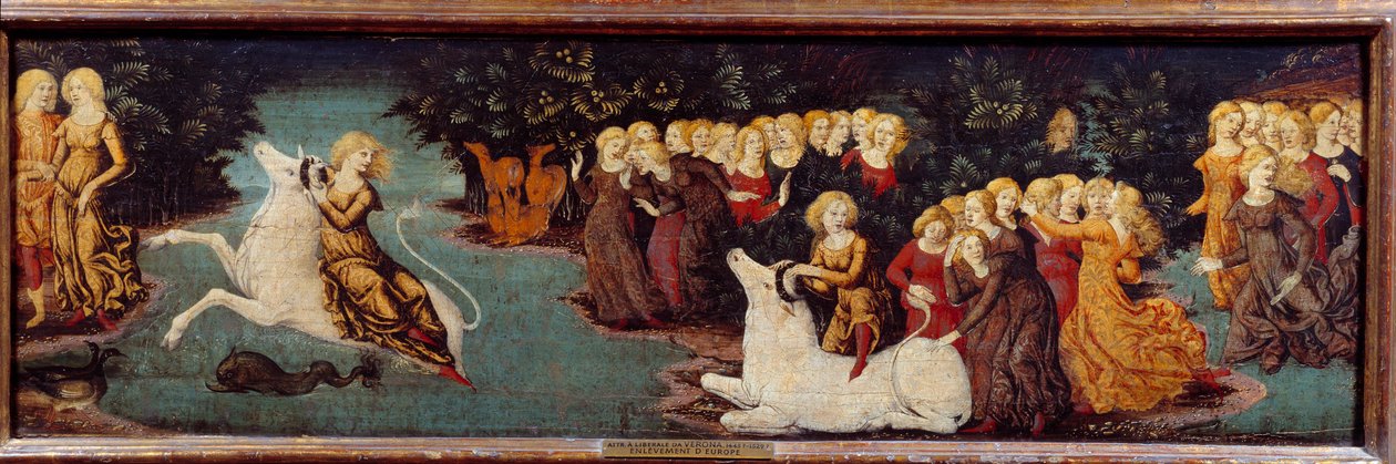 Euroopan kidnappaus. Liberale Da Veronan maalaus (1445 - 1529) tekijältä (c.1445 1527) Liberale da Verona