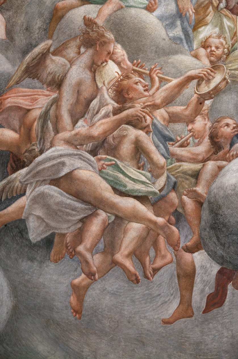 Kulmat soittavat soittimia, , yksityiskohta numerosta 3660852 tekijältä (c.1489 1534) Correggio