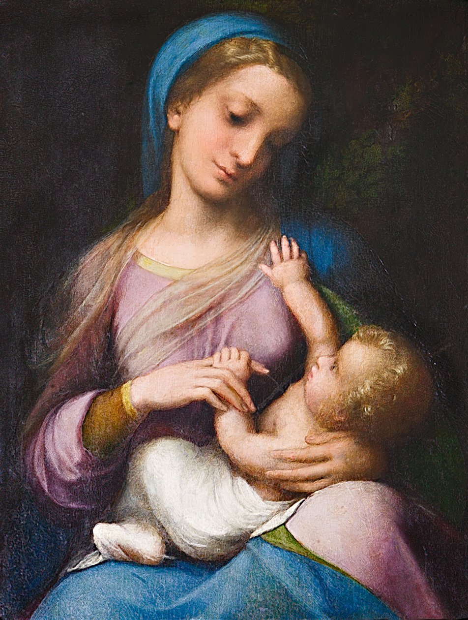 Madonna lapsen kanssa tai Madonna Campori (öljy paneelissa) tekijältä (c.1489 1534) Correggio