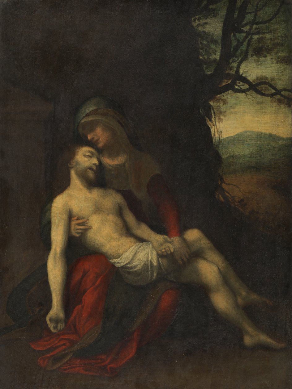 Pietà, n. 1520-30 (öljy paneelille) tekijältä follower of Correggio
