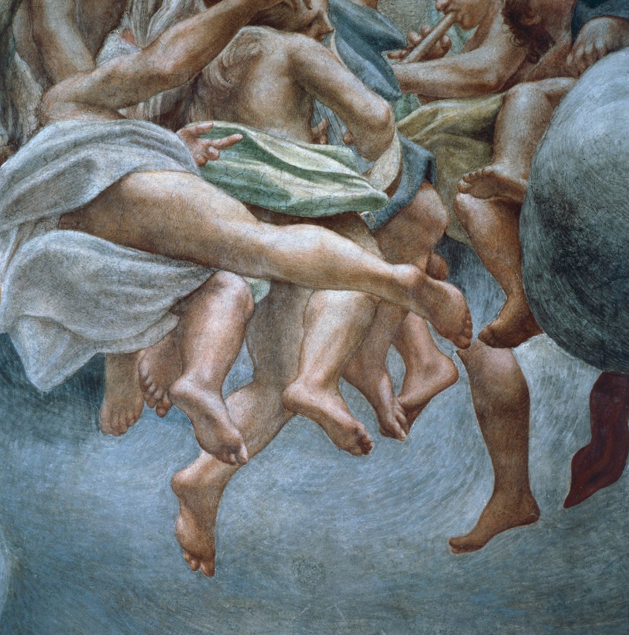 Angels, yksityiskohta freskoista Abrahamin ja Iisakin osasta, Parman katedraalin kupolista, Antonio Allegri Da Correggio (1489-1534) tekijältä (c.1489 1534) Correggio