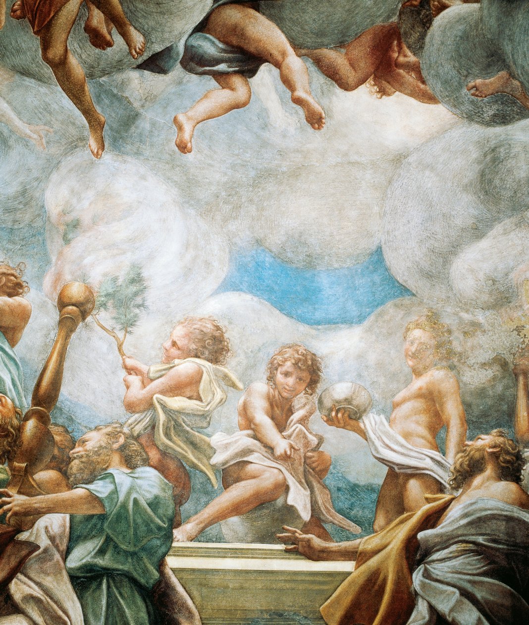 Efeben ja apostoli, yksityiskohta Neitsyt Marian taivaaseenastumisen kuvasta. tekijältä (c.1489 1534) Correggio