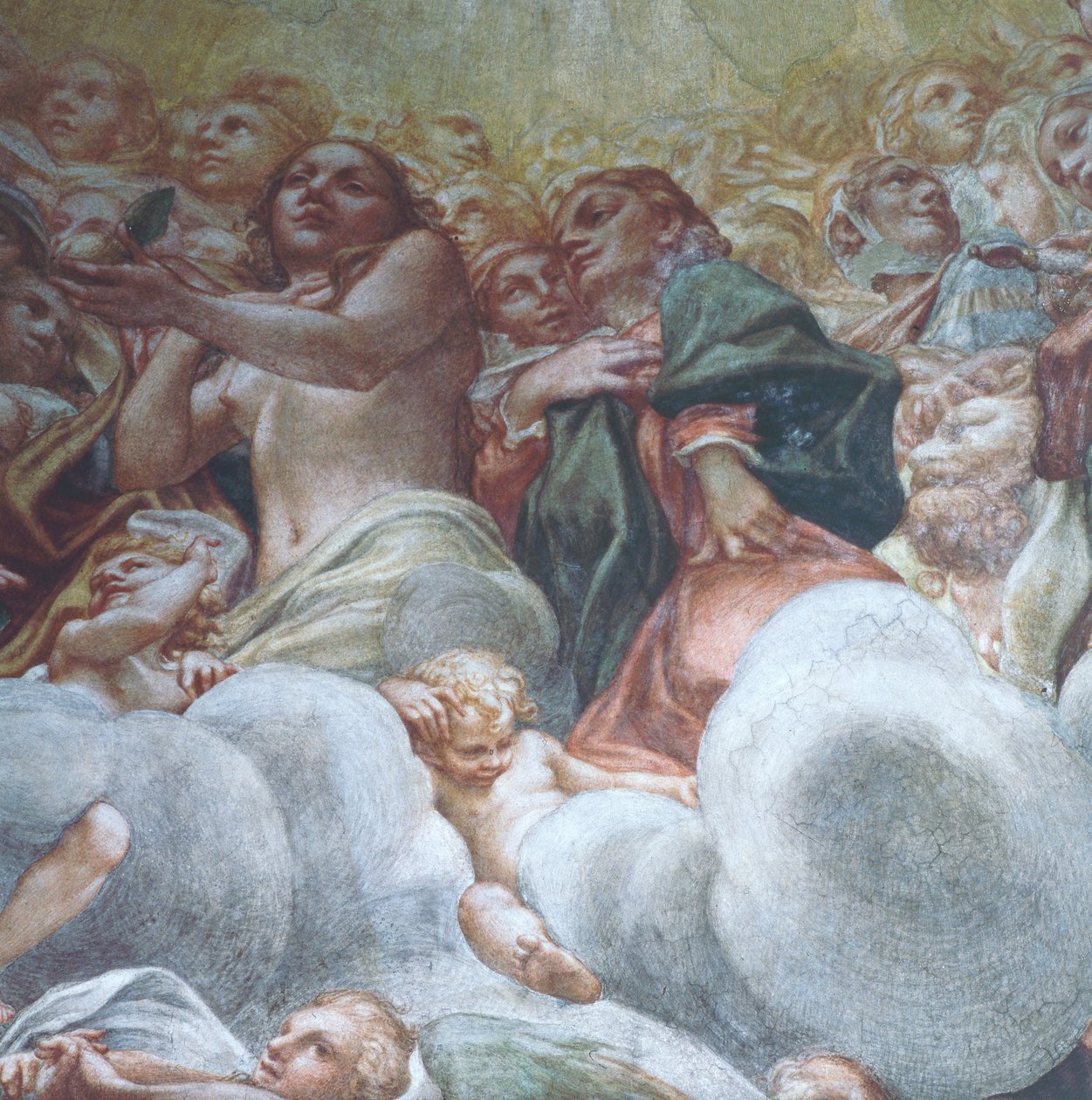 Eevan hahmo, yksityiskohta Neitsyt taivaaseen ottamisesta, Antonio Allegri Da Correggio (1489-1534), fresko, Parman katedraalin kupoli, Italia tekijältä (c.1489 1534) Correggio