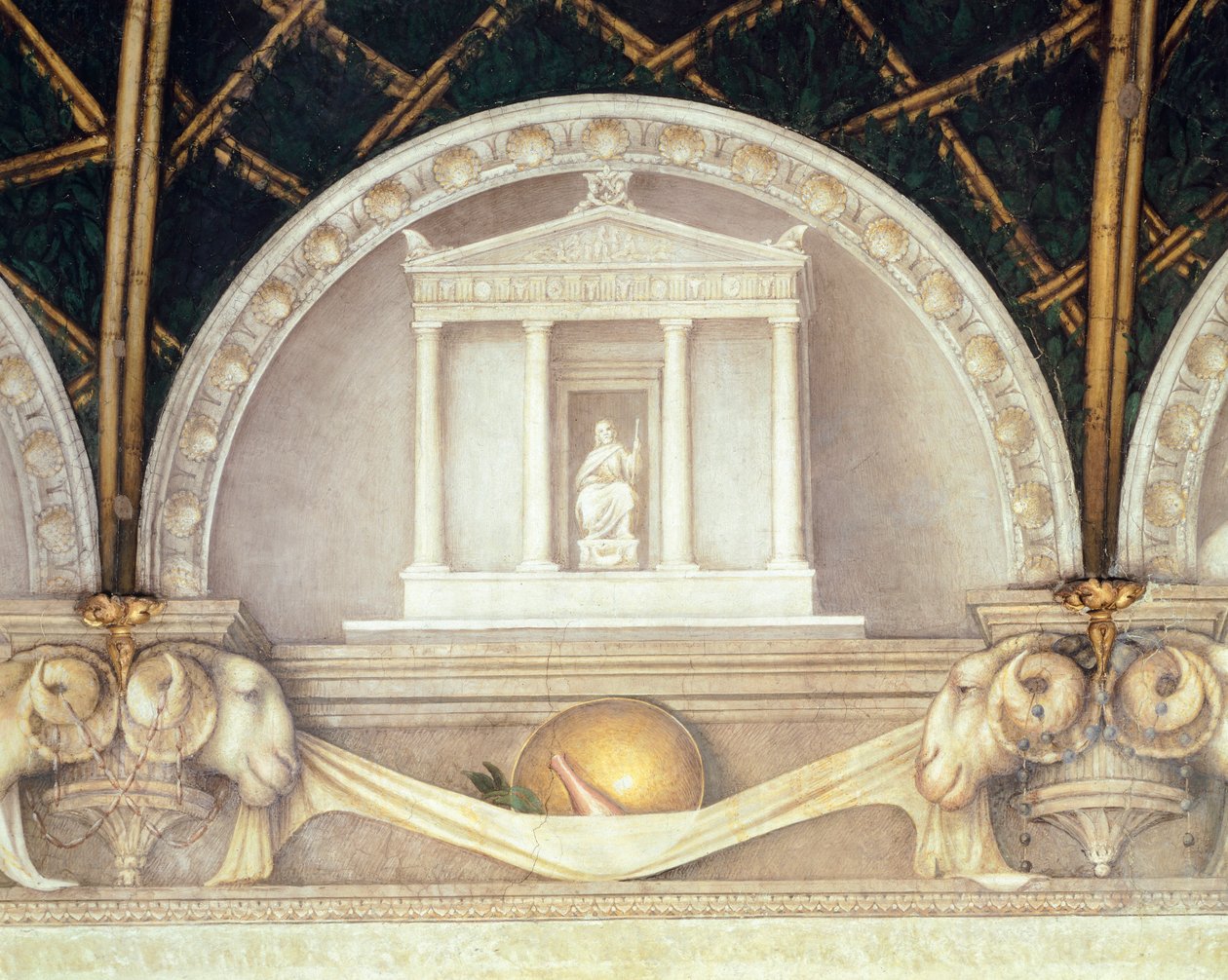 Lunette näyttää temppeliä tai Jupiteria, fresko Antonio Allegri Da Correggio (1489-1534) Abtessin huone, San Paolon luostari, Parma, Italia tekijältä (c.1489 1534) Correggio