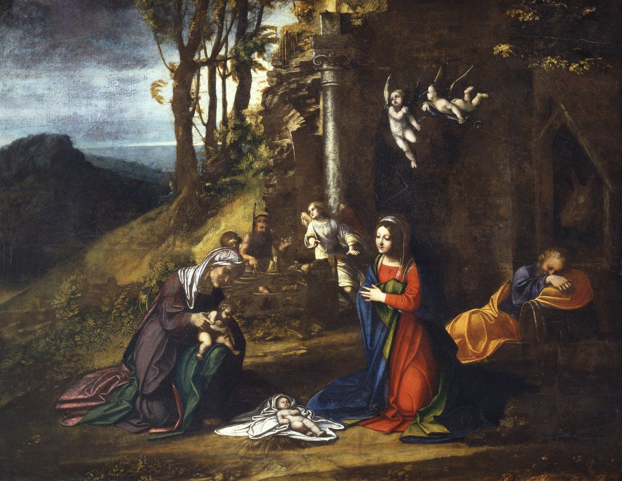 Jeesuksen syntymä Pyhän Elisabetin ja nuoren Johannes Kastajan kanssa tekijältä (c.1489 1534) Correggio