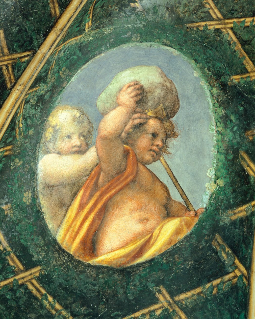 Soikea ja kerubeja, fresko Antonio Allegri Da Correggio (1489-1534) Abbessin huone, San Paolon luostari, Parma, Italia tekijältä (c.1489 1534) Correggio
