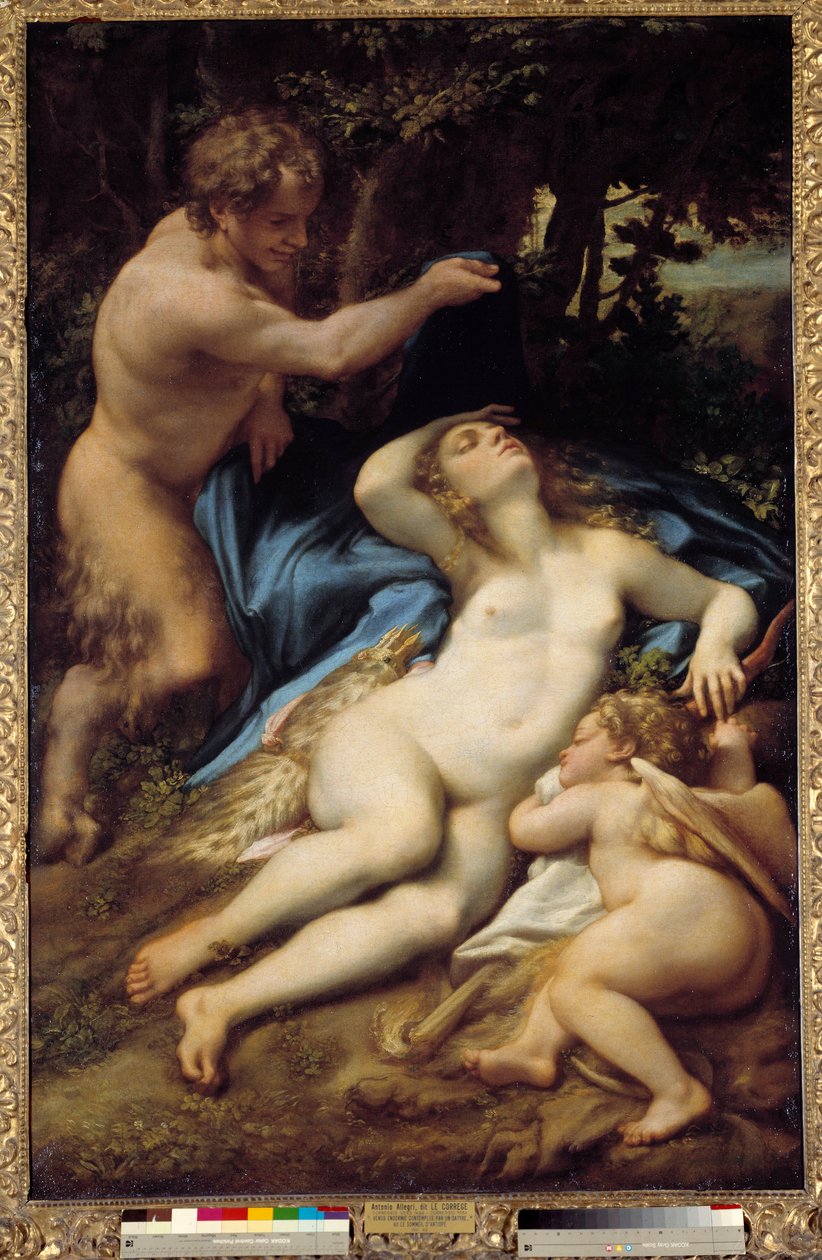 Antonio Allegrin maalaus Venus, Satyr ja Cupid (hänen Correggio tai Le Correge 1489-1534) 1525 su. 1,88 x 1,25 m tekijältä (c.1489 1534) Correggio