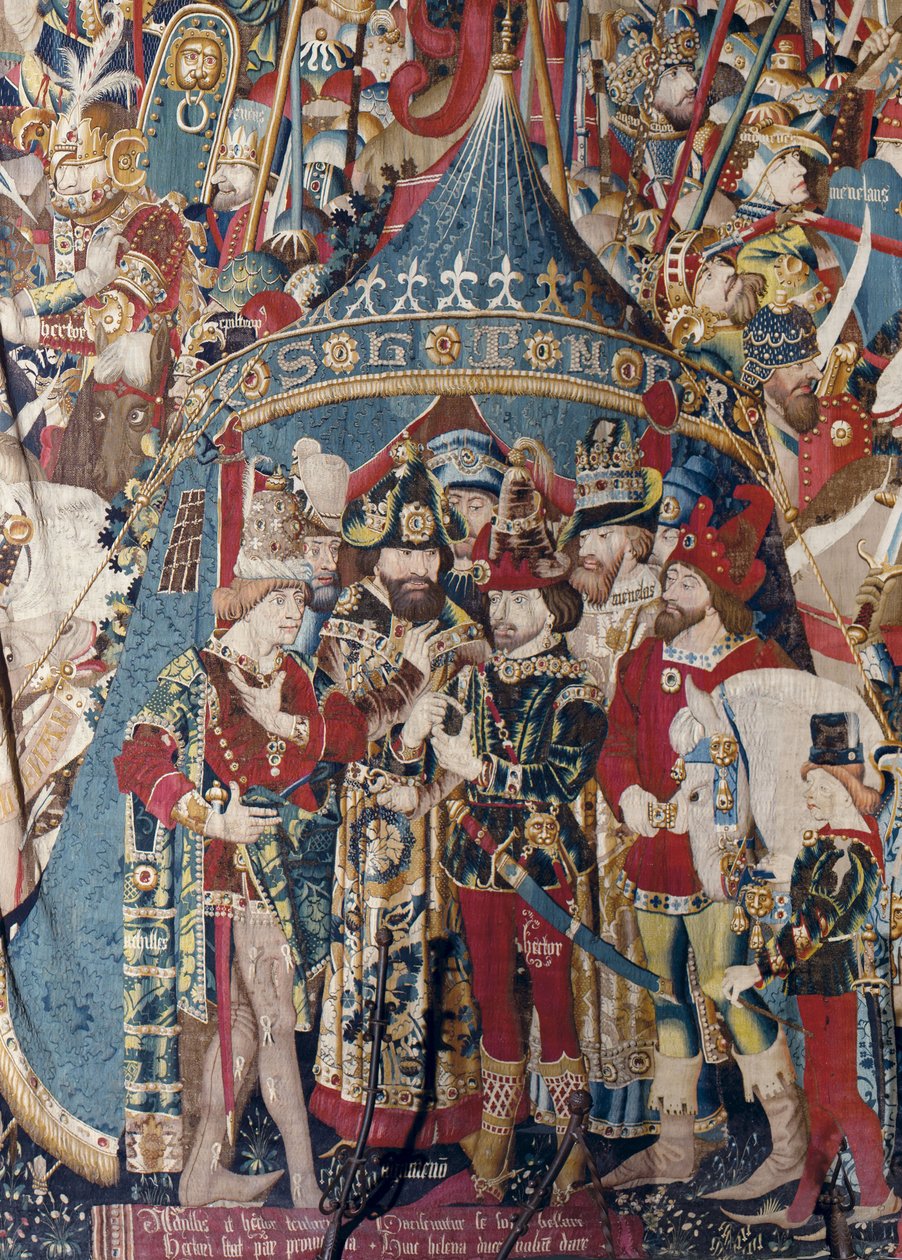 Troijan sota: Akilleuksen teltta, n. 1470 (kuvakudos) tekijältä (fl.1450 75) Master of Coetivy