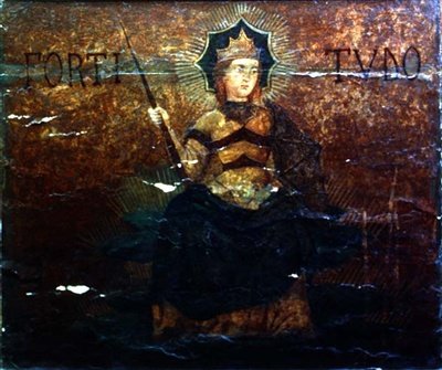 Allegory of Fortitude, päätypaneeli cassoneesta, n. 1460-65 (tempera paneelissa) (katso 76870) tekijältä (workshop of) Apollonio di Giovanni