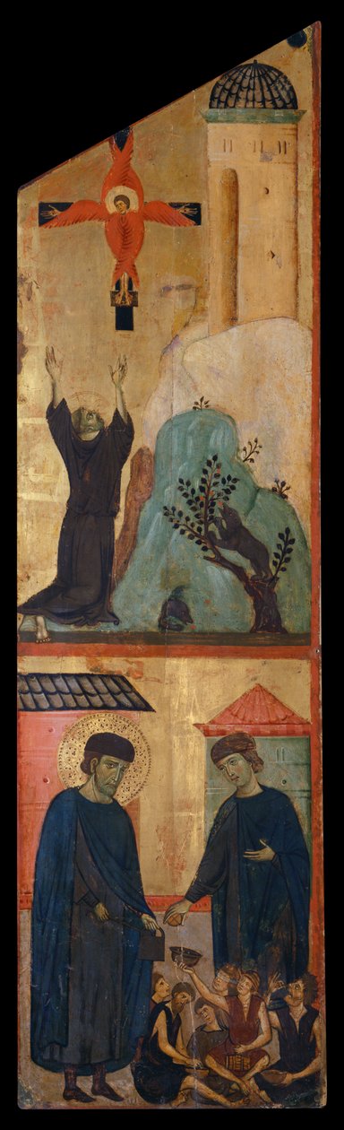 Siunatun Andrea Galleranin diptyykki: Pyhä Fransiskus vastaanottaa stigmat ja siunatun Galleranin, oikea sisäpaneeli, n. 1270 (maalaus paneelissa) tekijältä (workshop of) Guido da Siena