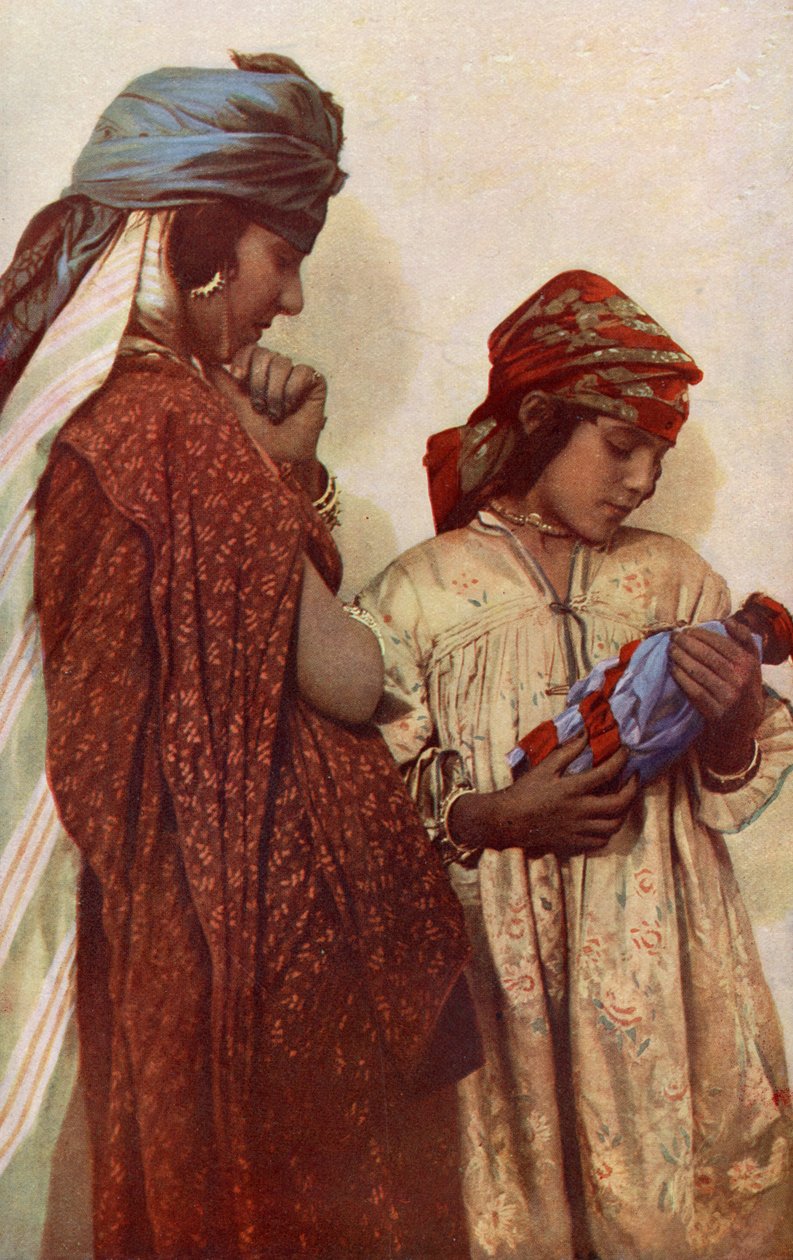Afrikka. Pari nuorta beduiinia tyypillisissä mekoissa. 1920 tekijältä Unknown